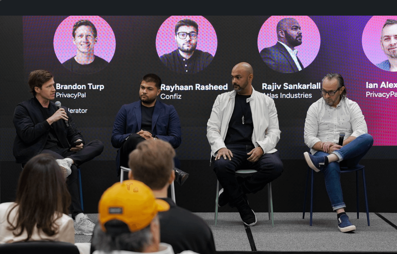 Panel discussion at The LAB Miami PrivacyPal launch event with Brandon Turp, Rayhaan Rasheed, Rajiv Sankarlall, and Ian Alexander